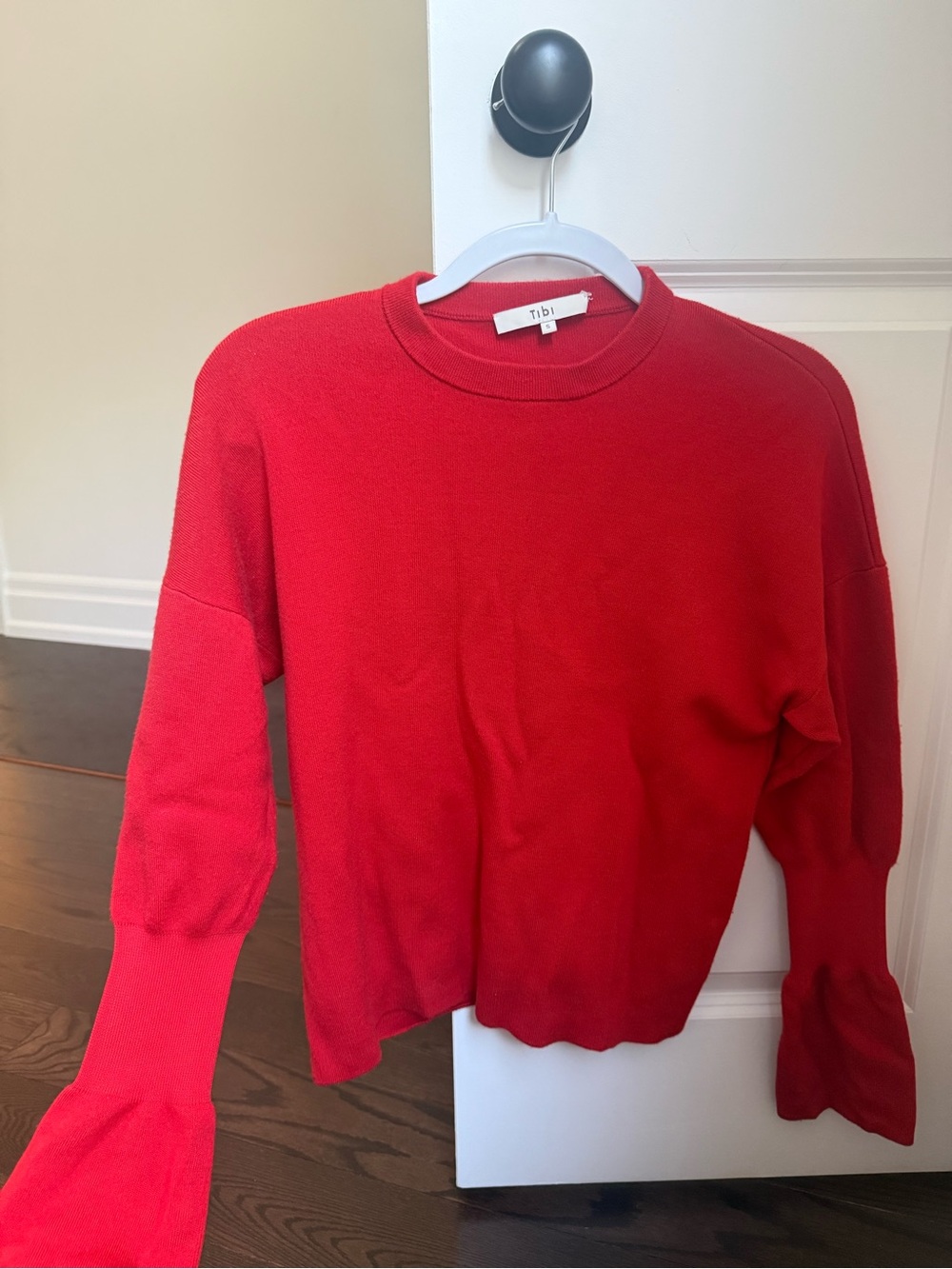 Tibi Red Knit Crewneck with bell sleeves